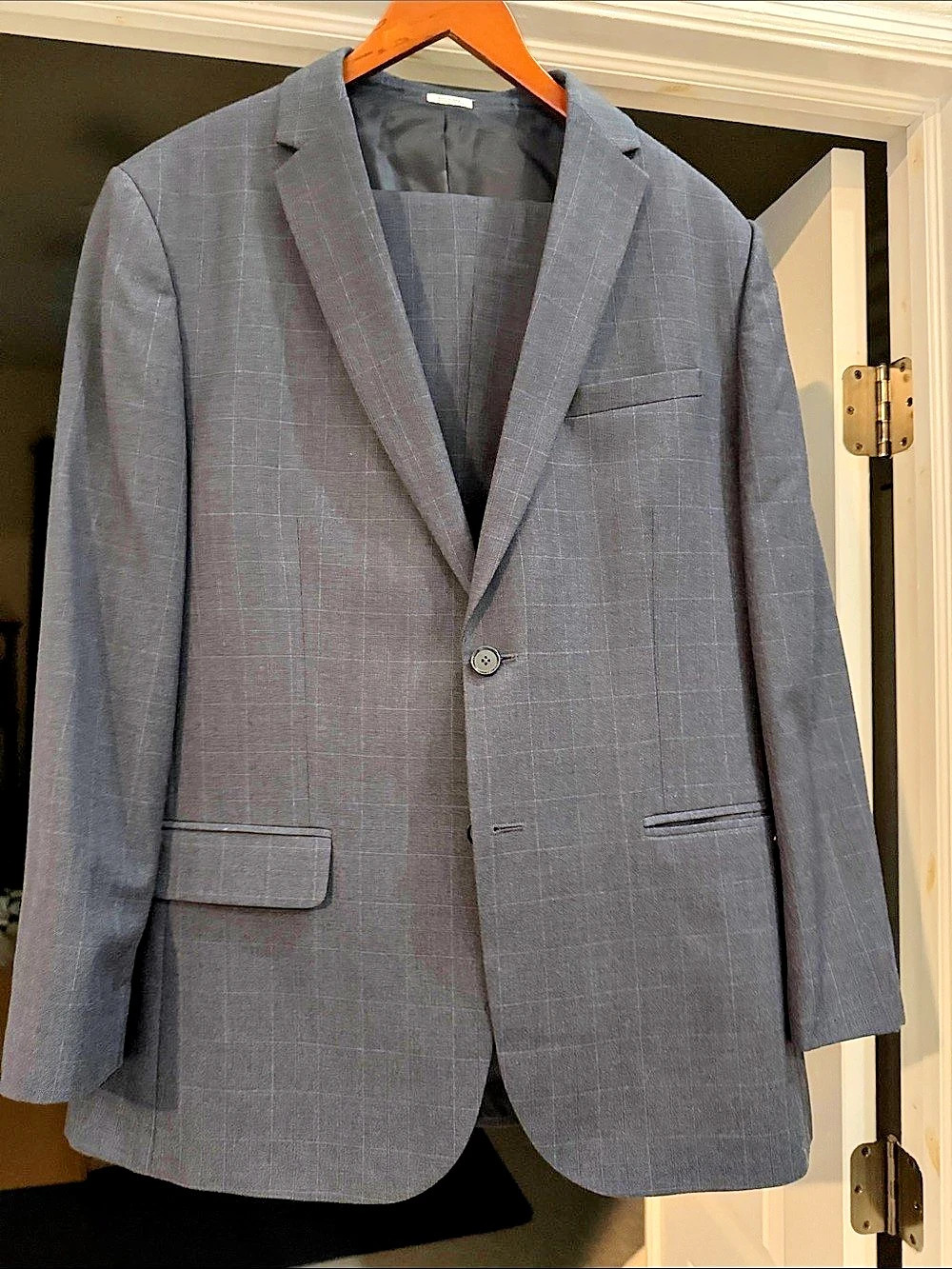 Calvin Klein Men's Checkered Suit Dark Blue, Classic style and fit.